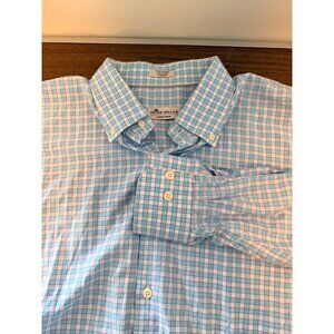 Peter Millar Crown Finish Shirt Mens XL Blue Plaid Long Sleeve Button Up Sport